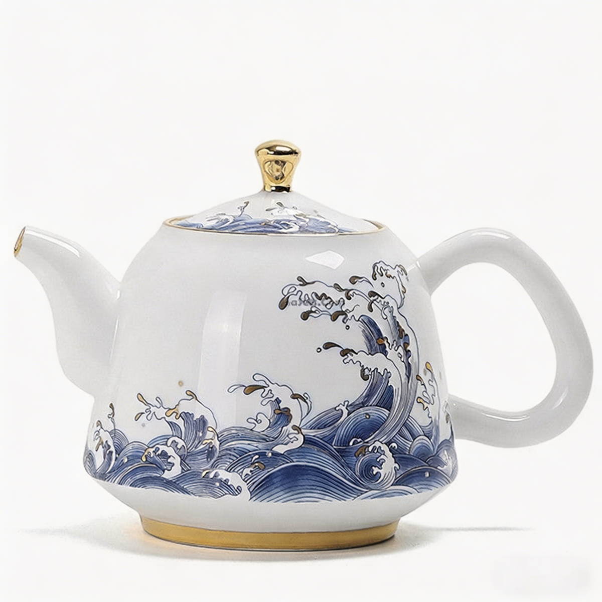 描金边中式海浪茶壶
