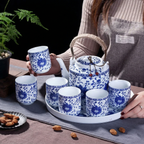 Jingdezhen Blue and White Interlocking Lotus Lifting Handle  Chinese Tea Set