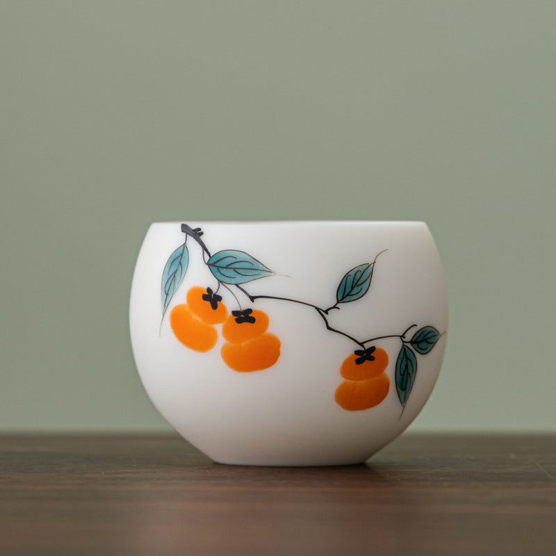 Hand-Painted Chinese Master Tea Cup – “Persimmon Fortune” & “Wisteria” Designs, 150ml