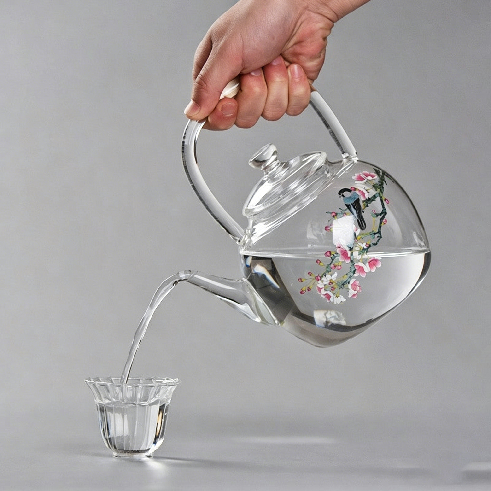 Magpie And Peach Blossom Glass Teapot