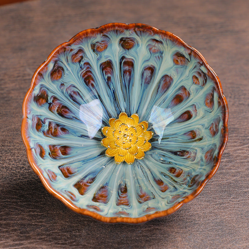 Kiln-Changed Glaze Tea Cup – Handcrafted Ceramic Gongfu Tea Cups with Metallic Inlay