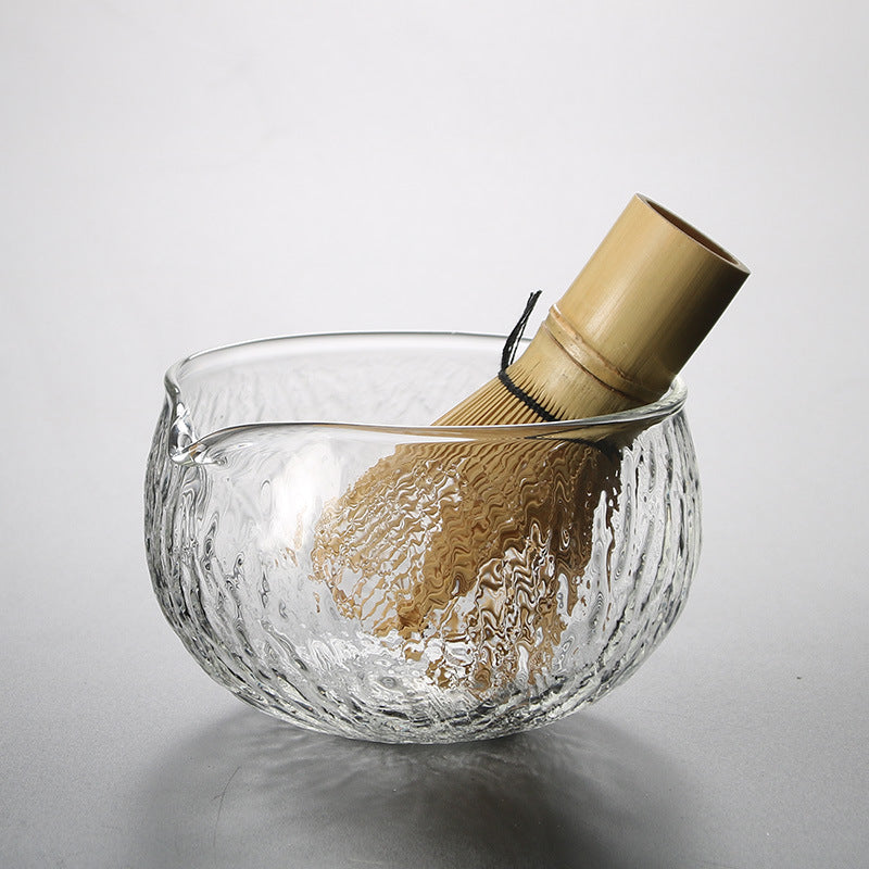Japanese Matcha Bowl with Spout – Hammered Glass Tea Bowl, 500ml