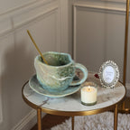 Kiln-Changed Ceramic Modern Tea Cup & Saucer – Cyan-Blue, 190ml