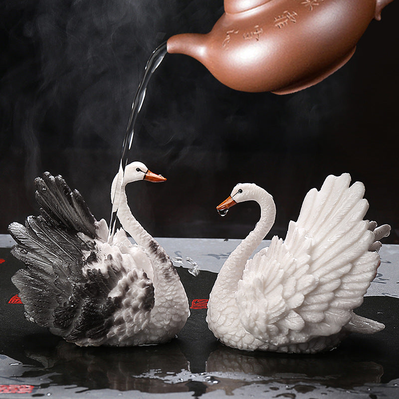 Color-Changing Swan Tea Pet & Lid Rest – Elegant Resin Tea Ornament