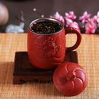 宜兴紫砂龙纹茶杯带滤胆