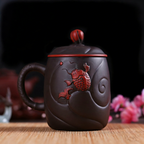 宜兴紫砂龙纹茶杯带滤胆