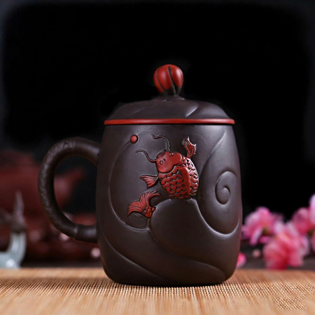 宜兴紫砂龙纹茶杯带滤胆