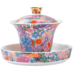 Enamel Painted Porcelain Gaiwan – Traditional Chinese Style, High Foot Design