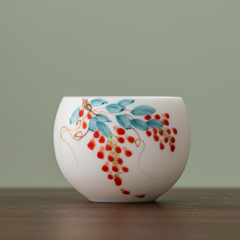 Hand-Painted Chinese Master Tea Cup – “Persimmon Fortune” & “Wisteria” Designs, 150ml