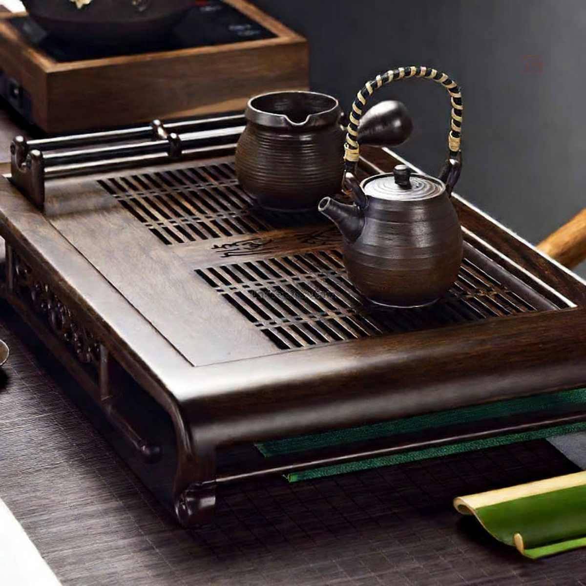 乌木茶盘带杯托