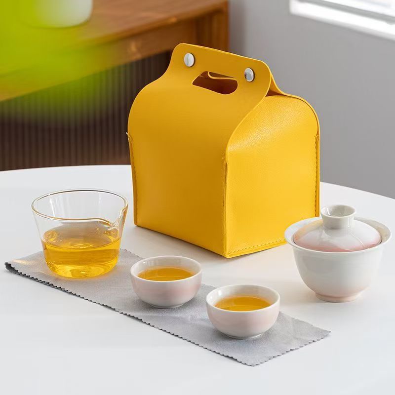 Gradient Glaze Travel Gaiwan Set – Portable Porcelain Tea Set