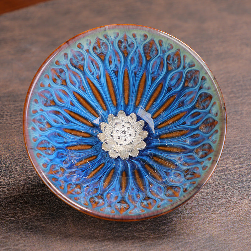 Kiln-Changed Glaze Tea Cup – Handcrafted Ceramic Gongfu Tea Cups with Metallic Inlay