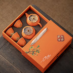 Persimmon “Everything Goes Well” Modern Tea Set – 4-Cup Gift Set with Flower Base Cups