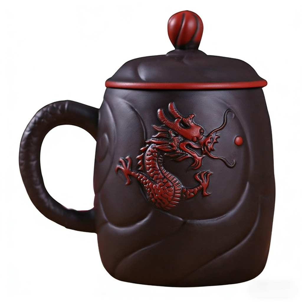 宜兴紫砂龙纹茶杯带滤胆