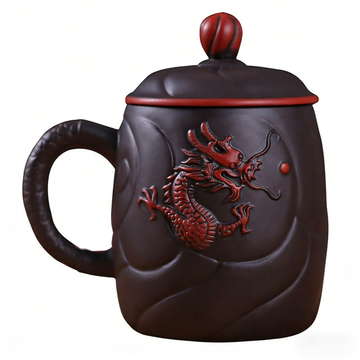 宜兴紫砂龙纹茶杯带滤胆