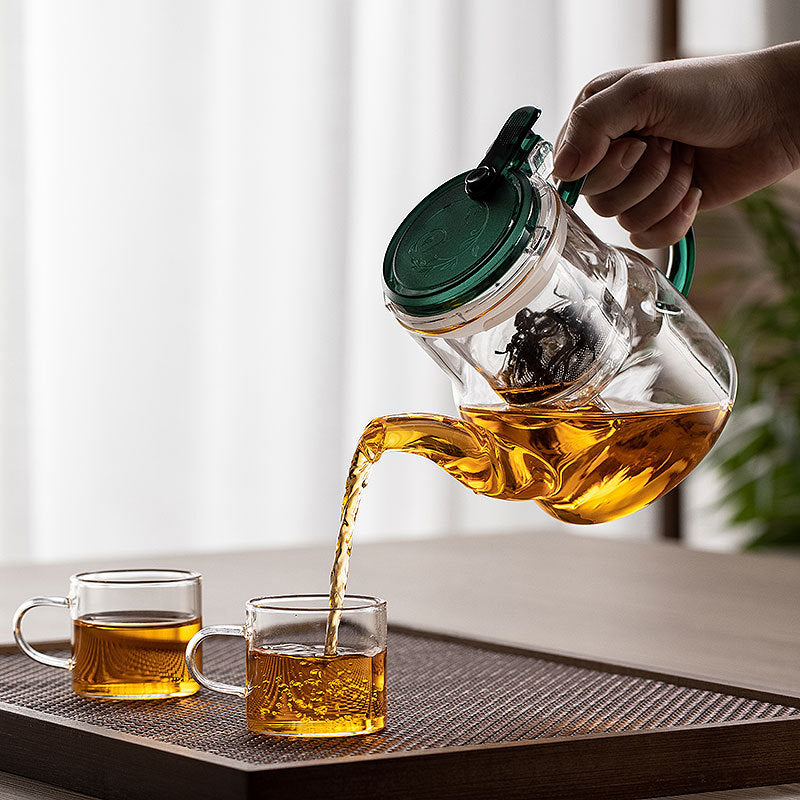One-Button Tea Strainer Teapot – Heat-Resistant Glass, Tea-Water Separator, Large Capacity