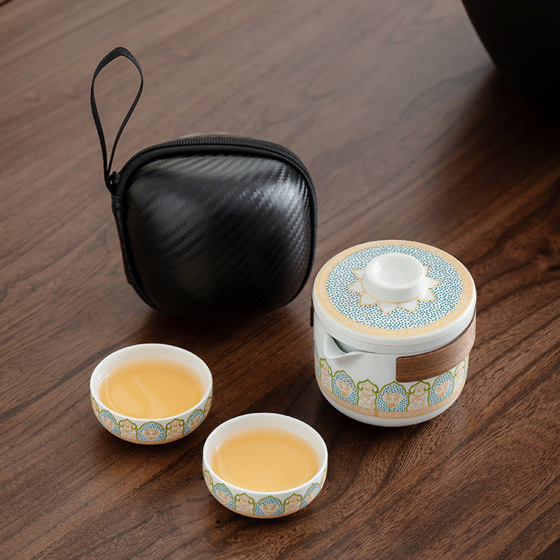 Porcelain Travel Tea Set – White, 1 Teapot + 2 Cups, with Capsule Travel Pouch