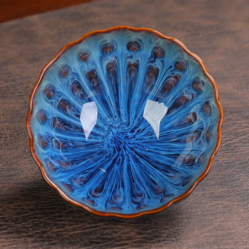 Kiln-Changed Glaze Tea Cup – Handcrafted Ceramic Gongfu Tea Cups with Metallic Inlay