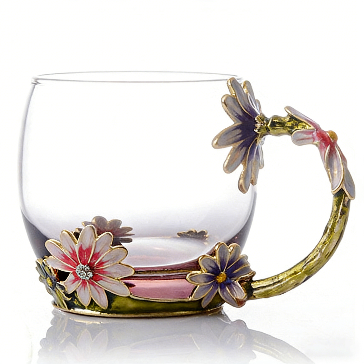 彩绘珐琅花朵玻璃茶杯