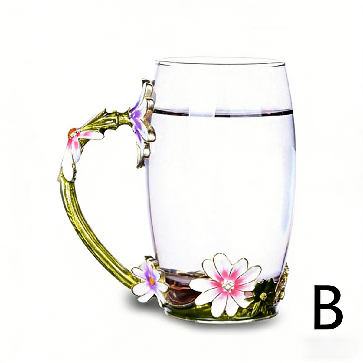 Colour Enamel Flowers Glass Tea Cup