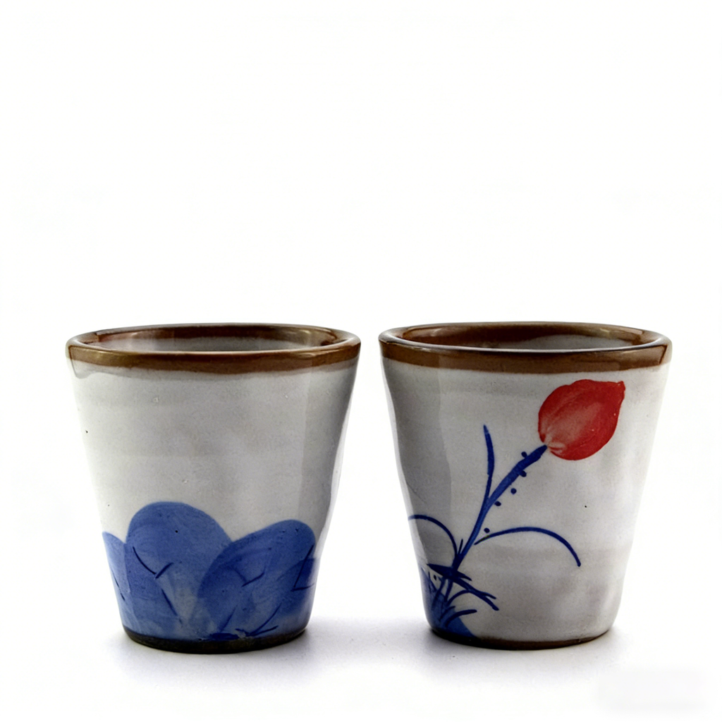 (Set of Two) Hand Painted Lotus Japanese Tea Cup