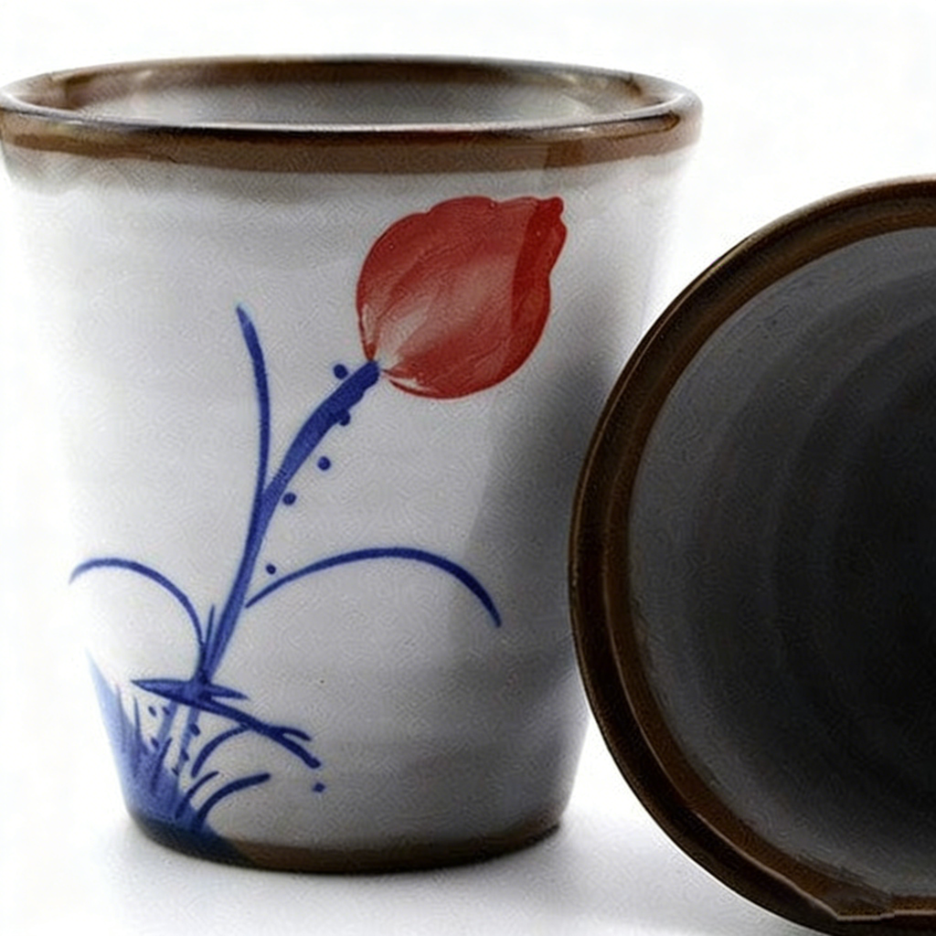 (Set of Two) Hand Painted Lotus Japanese Tea Cup