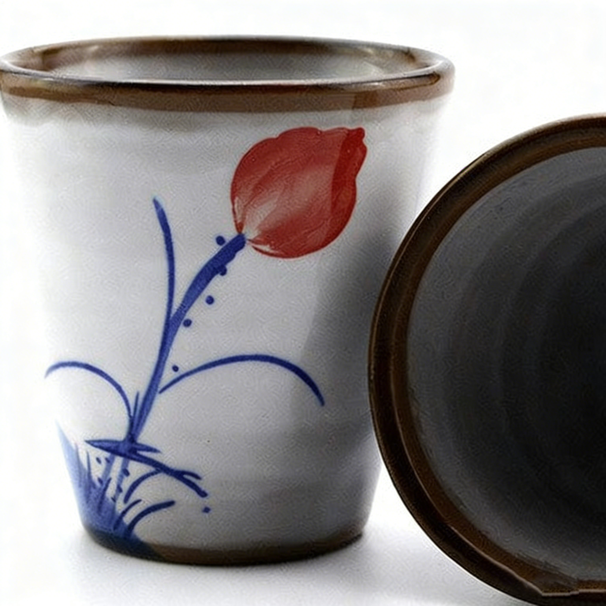 (Set of Two) Hand Painted Lotus Japanese Tea Cup