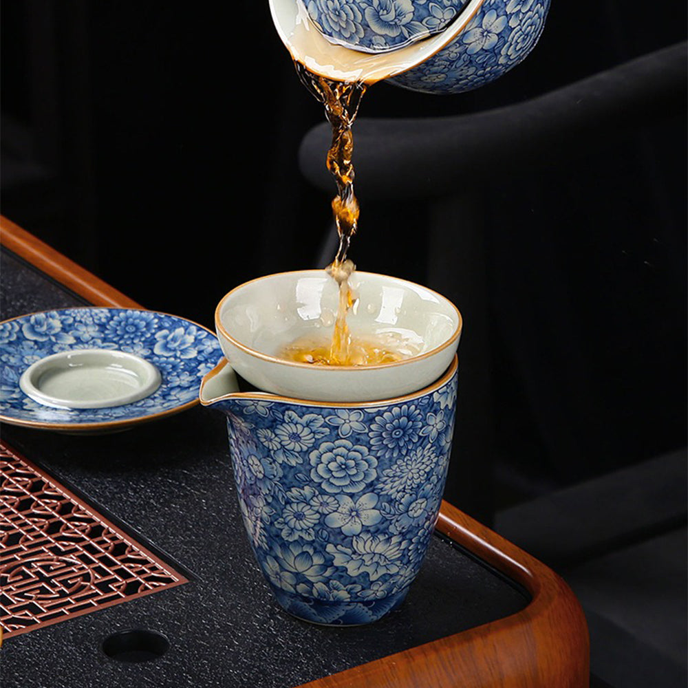Ruyao Blue And White Flower Chinese Tea Set