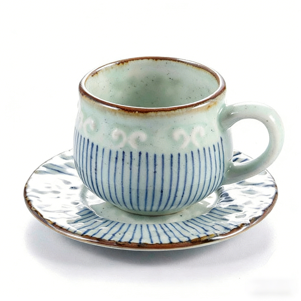 (Set of Two) Japanese Tea Cup With Handle And Saucer