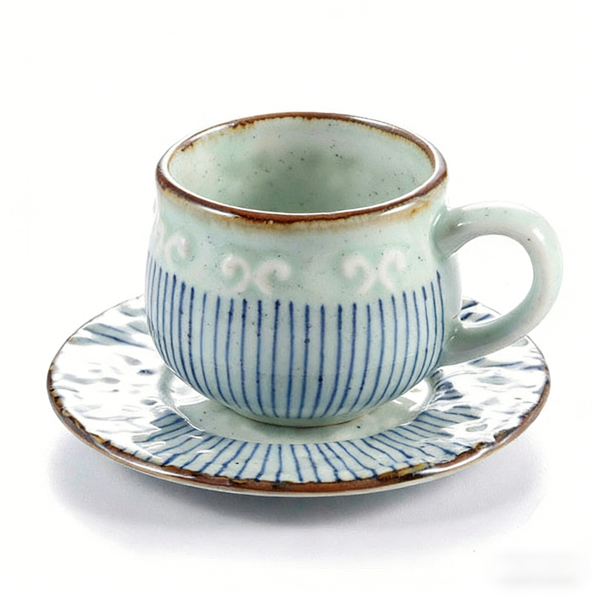 (Set of Two) Japanese Tea Cup With Handle And Saucer
