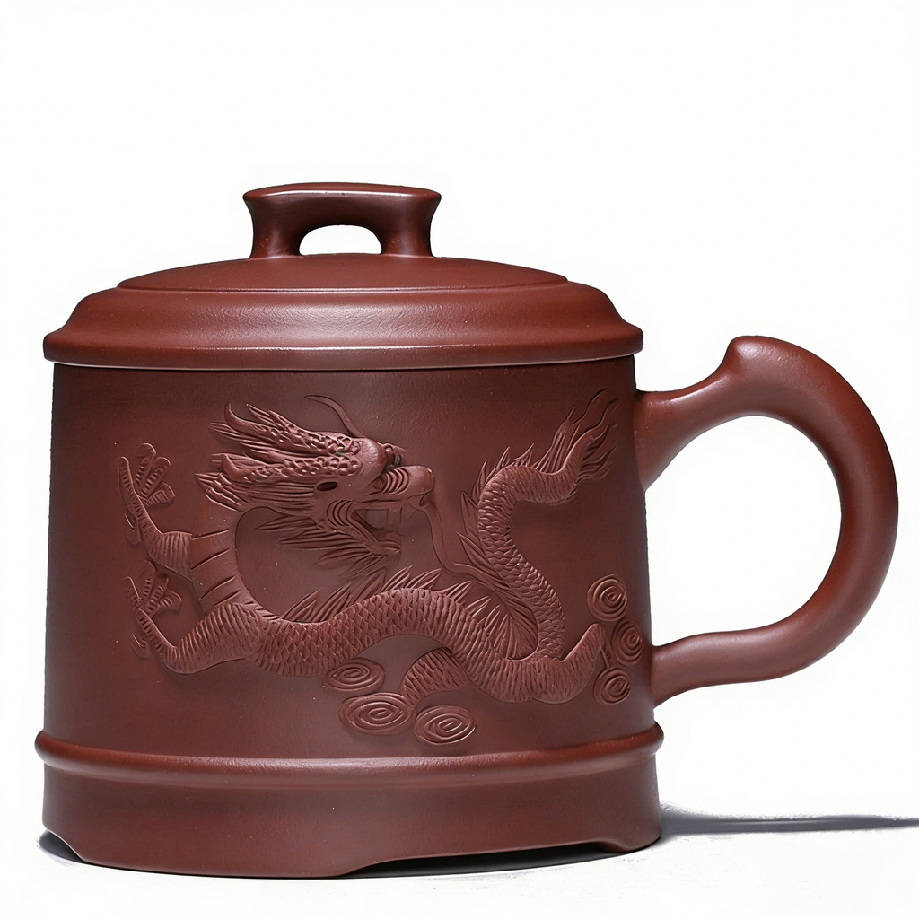 宜兴紫砂雕龙茶杯