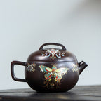 Yixing Purple Clay Enamel Butterfly Teapot