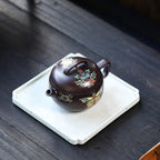 Yixing Purple Clay Enamel Butterfly Teapot