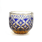 Edo Kiriko Amber Blue Chrysanthemum Whiskey Glass Tea Cup