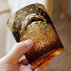 Edo Kiriko Prism Amber Chrysanthemum Whiskey Glass Tea Cup