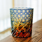 Edo Kiriko Handcrafted Amber Blue Whiskey Glass Tea Cup