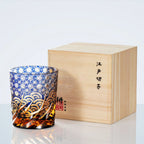 Edo Kiriko Handcrafted Amber Blue Whiskey Glass Tea Cup
