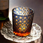 Edo Kiriko Amber Star Chrysanthemum Whiskey Glass Tea Cup