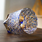 Edo Kiriko Royal Blue Star Chrysanthemum Whiskey Glass Tea Cup