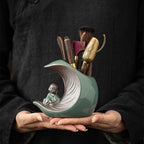 Ebony Tea Utensils Set With Moon And Monk Holder