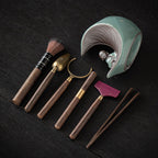 Ebony Tea Utensils Set With Moon And Monk Holder