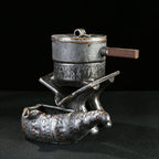 Stone Mill Tea Set With Black Gold Stone Tea Tray