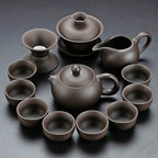 Purple Clay Tea Set With Solid Wood Tea Tray
