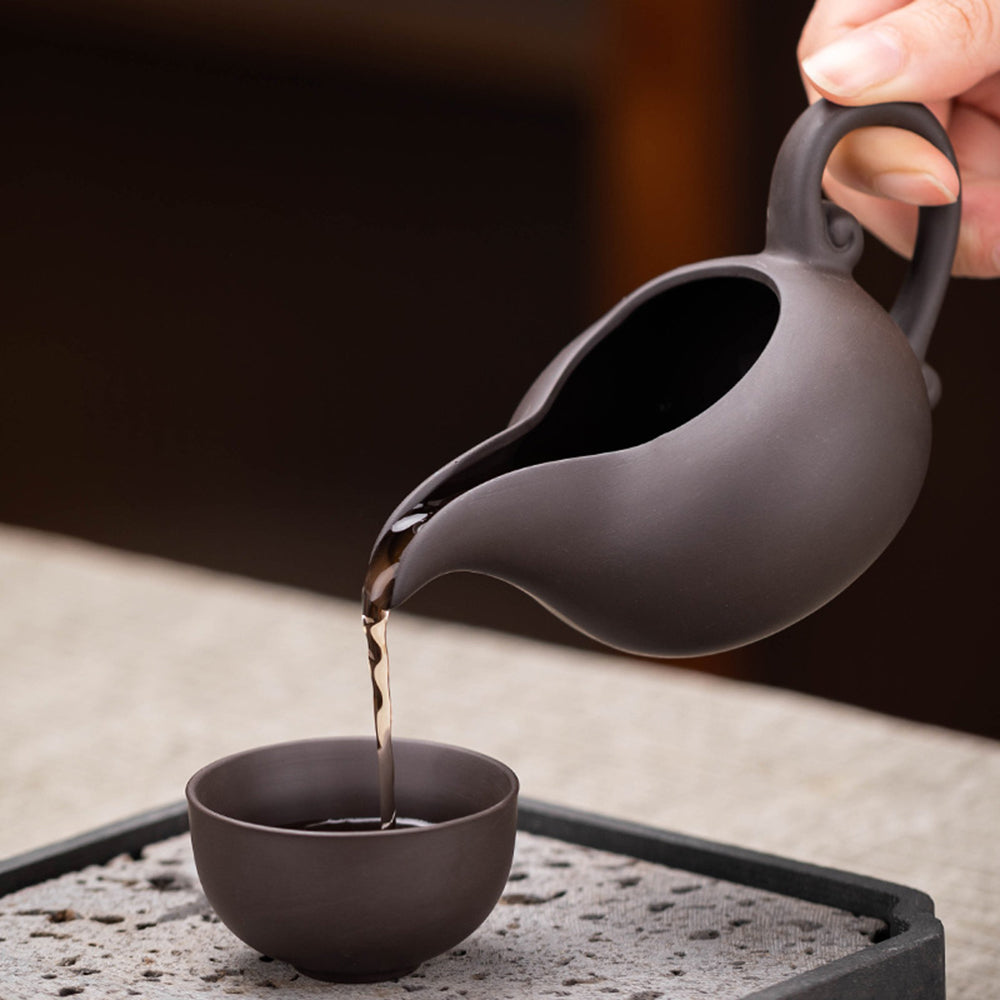 Purple Clay Tea Set With Solid Wood Tea Tray