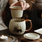 中国汝窑熊猫茶杯带茶滤