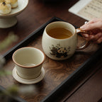 中国汝窑熊猫茶杯带茶滤