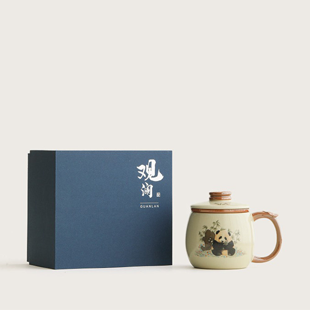 中国汝窑熊猫茶杯带茶滤