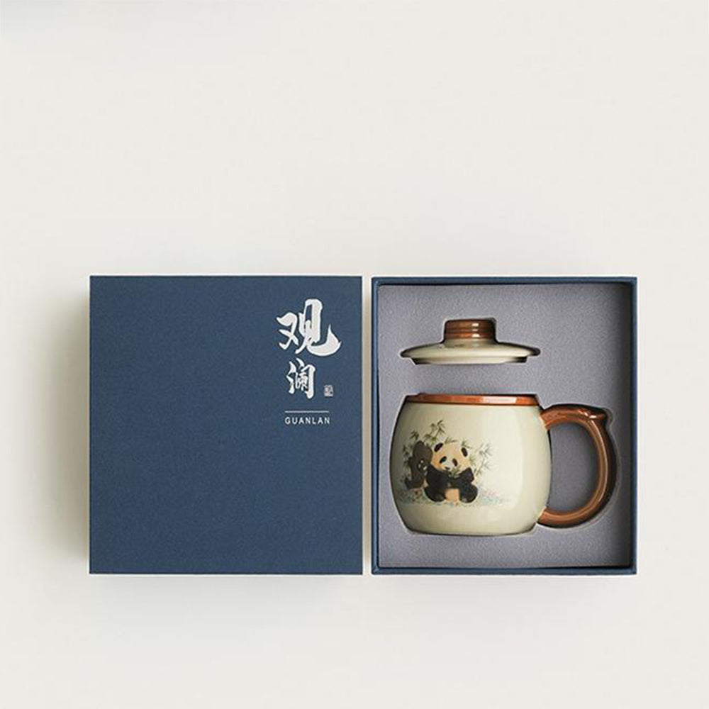 中国汝窑熊猫茶杯带茶滤