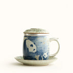 中国汝窑熊猫竹子茶杯