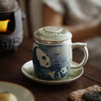 中国汝窑熊猫竹子茶杯